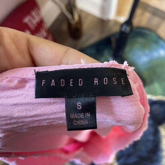 Faded Rose Pink Mini Dress Elastic Waist Short Sleeves Women Small Cottagecore - Picture 6 of 7